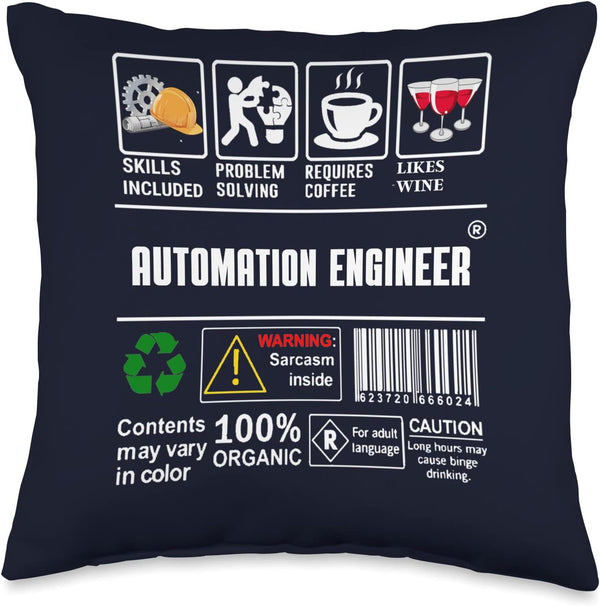 Automation Engineer Label Skills Solving Coffee Wine Throw Pillow, 16x16, Multicolor