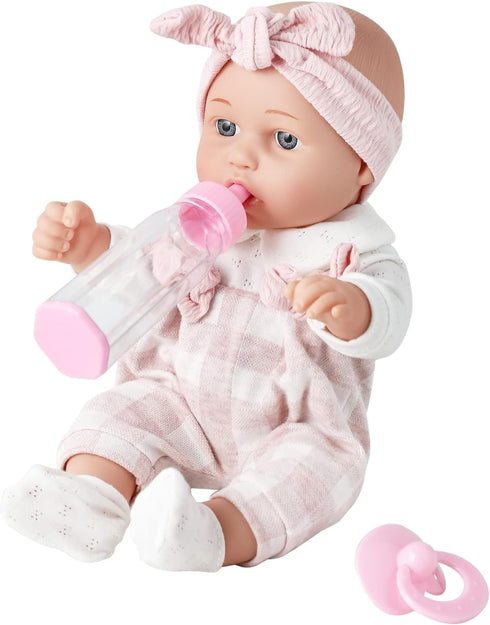 Enjoyin 12'' Baby Doll in Gift Box with Pink Cloths, Pacifier, 13''x13'' Microfabric