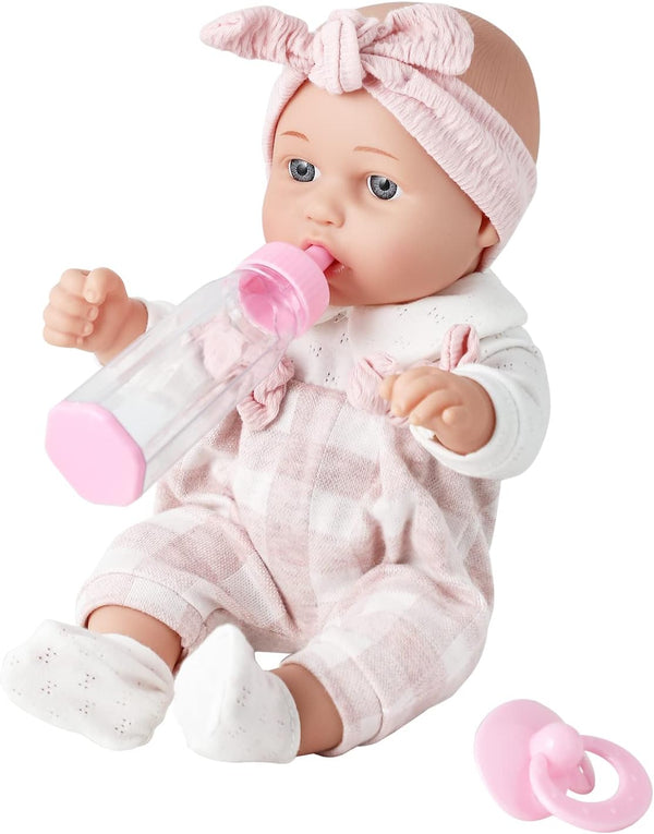Enjoyin 12'' Baby Doll in Gift Box with Pink Cloths, Pacifier, 13''x13'' Microfabric