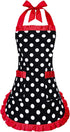 Violet Mist Vintage Apron for Women with Pockets, Cute Polka Dot Retro Stylish Apron (Red)