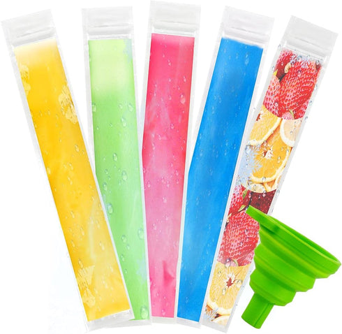 yuntop 60 Pack Ice Pop Mold Bags & Funnel Disposable Ice Mold Bags