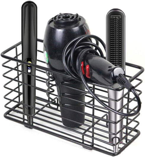 YCOCO Hair Dryer Holder, Wall Mount Metal Wire Organizer for Hair Care Styling Tools, Black