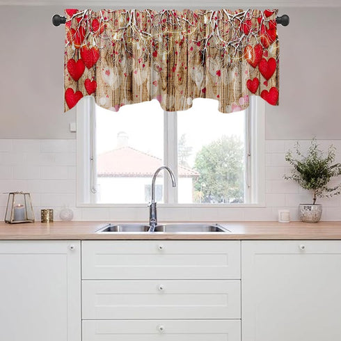 DOTOOMA 54x18 Inches Wooden Wall Red Astigmatism Love White Branch Lamp String Valentine's Day Window Valance Romantic