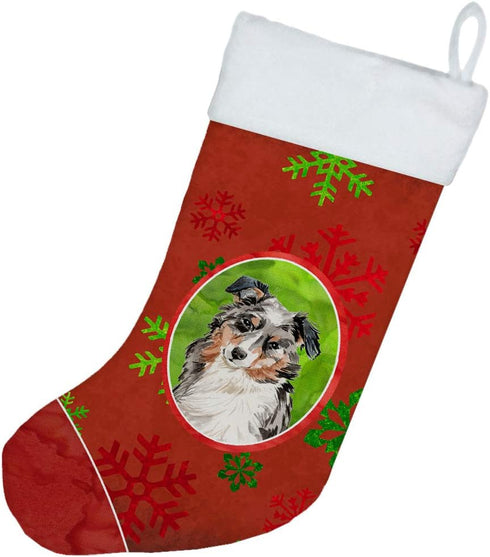 Caroline's Treasures CK3969CS Christmas Snowflakes Australian Shepherd Christmas Stocking, Holiday Decorations