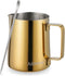 Milk Frothing Pitcher, 350ml (12oz) Stainless Steel Steaming Pitcher for Coffee, Cappuccino, Latte Art, Gold