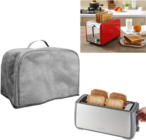 Large 4 Slice Toaster Cover with Pockets, Can Hold Toaster Tongs and Knife, Dust-proof & Oil Proof , Toaster Cover with Top Hand, Fit Most Large 4 Slice Toaster.(Grey, 16” x 7.5” x 8”)