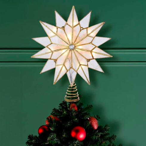 Kurt S. Adler UL3141 9.84" Brass Plated 7-Point Double Tip Capiz Star Tree Topper with Center Gem