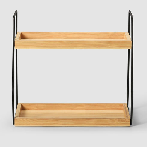 ZOBONETI Counter Countertop 2 Counter Bamboo Bathroom Organizer, Wooden Bathroom Sink Organizer, Ties Vanity Top Shelf