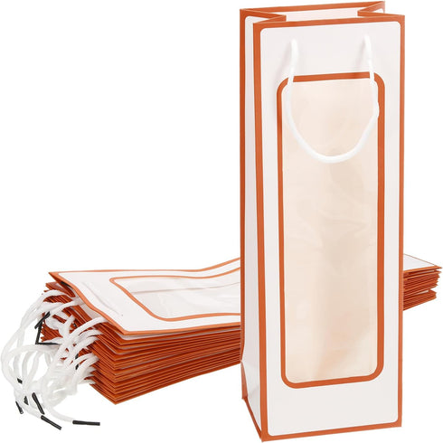 uxcell Wine Bags, 20pcs Wine Gift Bags with Rope Handles, Paper Wine Tote Bag with Clear Window, White Orange