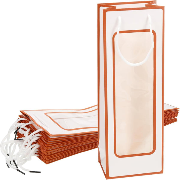 uxcell Wine Bags, 20pcs Wine Gift Bags with Rope Handles, Paper Wine Tote Bag with Clear Window, White Orange