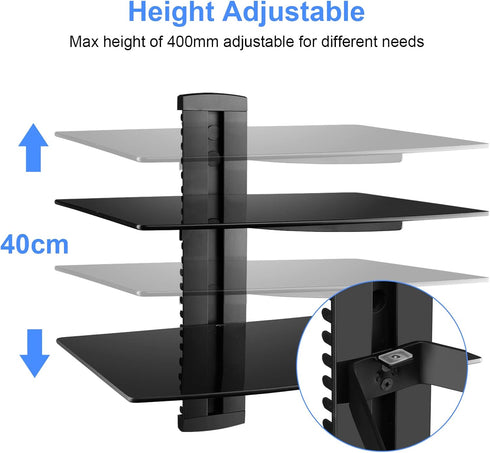 2 CS202 suptek Speaker Mount, Floating Glass Shelf Wall Mount Bracket for DVD Players/Cable Boxes/Games Consoles/TV