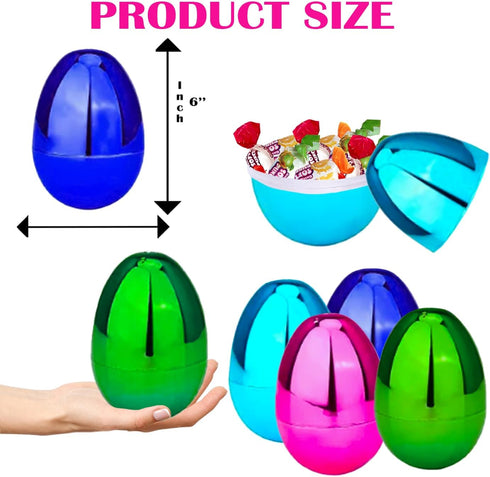Chochkees 6'' (24-Pack), Jumbo Metallic Fillable Easter Eggs Colorful Plastic Eggs, Stands Upright, Perfect For Egg