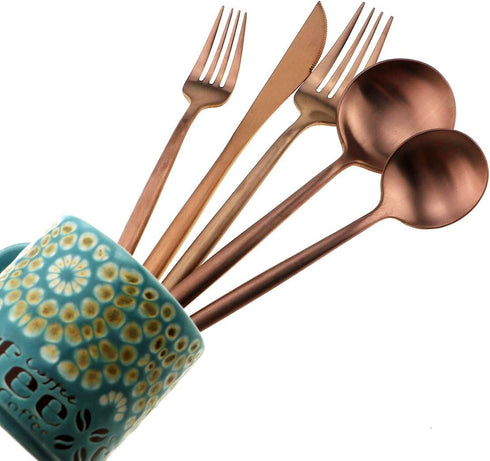 Matte Rose Gold Silverware Set - Gugrida 5-Piece 18/10 Stainless Steel Satin Finish Flatware Set, Dishwasher Safe