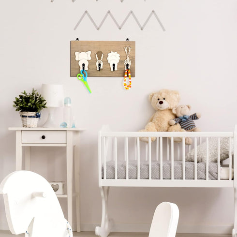 Yookeer Safari Animal Wall Hooks Kids Coat Hooks Wooden Safari Jungle Baby Nursery Wall Decor Decorative Elephant Lion