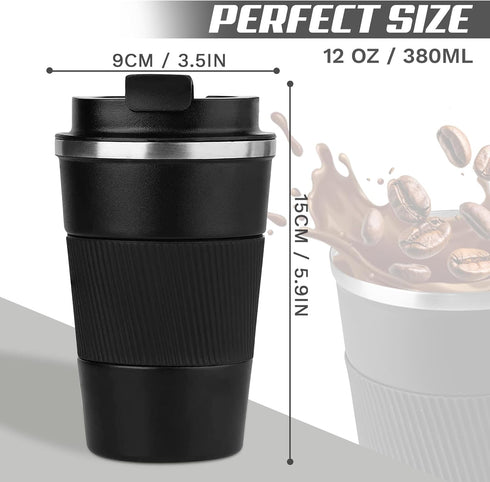 Women(3rd-Black, 12OZ) SPLMIFA Vacuum-Insulated Stainless Steel Travel Coffee Mug, Leak-Proof Reusable Coffee Cup