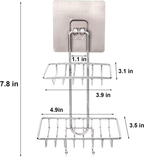2 Tier Soap Dish with Hooks - Stainless Steel Wall Mounted Soap Holder for Shower Bathroom Kitchen, No Drilling