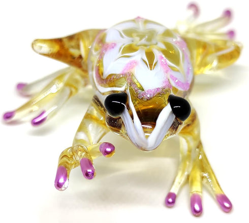 Frog Miniature Figurines 3" Color Glass Art Collectible Gift Decorate (Yellow Purple)