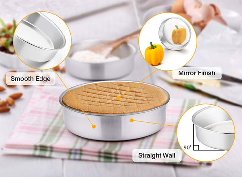 TeamFar 8 Inch Cake Pan Set, 3 Pcs Round Stainless Steel Tier Cake Pans, Healthy Heavy Duty, Easy Clean, Dishwasher Safe