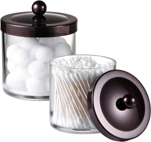 Premium Quality Plastic Apothecary Jars, Qtip Holder Bathroom Vanity Storage Organizer Canister for Cotton Swabs