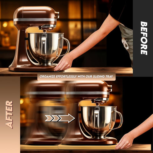 Bamboo Appliance Slider Tray for Coffee Maker & Heavy Kitchen Appliances, Rolling Wheels Under Cabinet Countertop