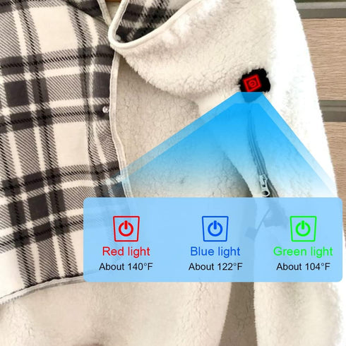 WOOLALA 3 Settings (55 31.5in) USB Plaid Heated Shawl Blanket, Wearable Fleece Electric Heating Blanket with Snap