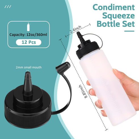 12 12 oz Dandat Pcs Condiment Squeeze Bottles for Sauces Plastic Bottles with Lids Reusable Squirt Bottle Visible