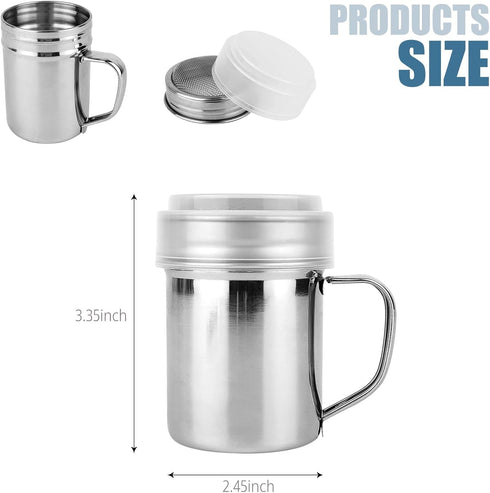 Lelucermaire 1 Pack 7oz 304 Powdered Sugar Shaker Duster Stainless Steel Fine Mesh Shakers With Handle and Lid