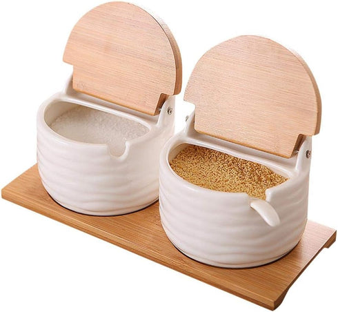 Counter (3) Ceramics Storage Jar Porcelain Condiment Jar Spice Container with with Flip Lid and Spoon - Best Creative