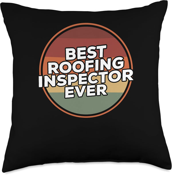 Vintage Multicolor Best Roofing Inspector Ever Throw Pillow, 18x18