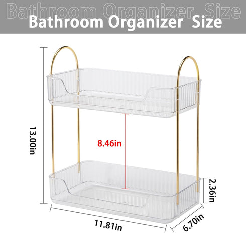 Bathroom Counter Organizer, 2 Tier Clear Cosmetics Skincare Shelf for Makeup, Perfume, Dresser Vanity Tray
