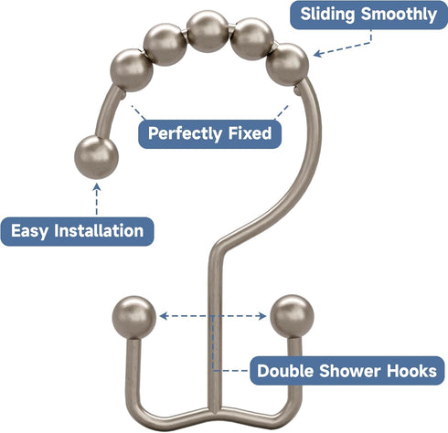 Titanker Shower Curtain Hooks Rings, Set of 12 Rust-Resistant Metal Double Glide Shower Hooks for Bathroom