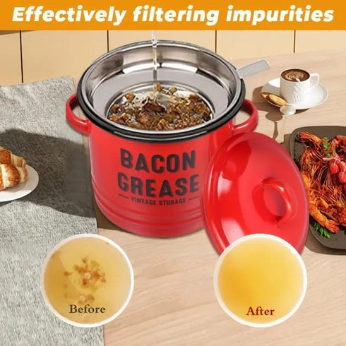Emptycolor 46oz Bacon Grease Saver with Strainer Grease Container for Kitchen, Cooking Oil Bacon Fat Storage Can Jar