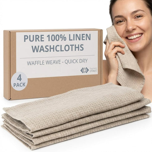 Flax Linen Washcloths for Bathroom - Waffle Washcloths 4-Pack 10x10 inch -