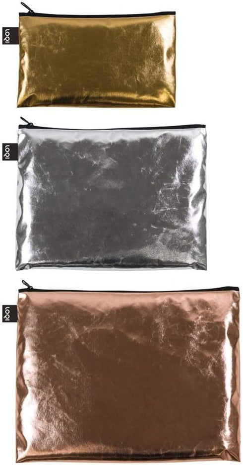 LOQI Metallic Zip Pockets, Gold, Silver, Rose Gold