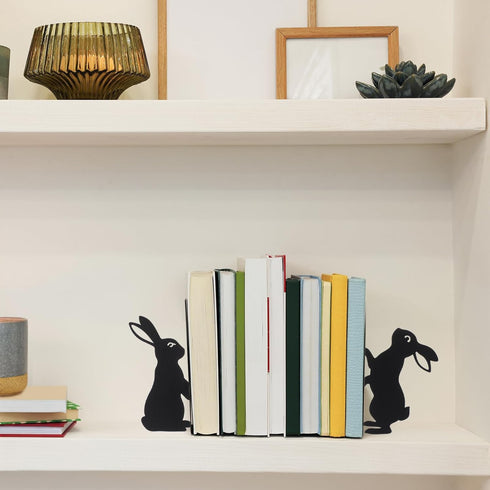 Set 2 Geelin Bunny Metal Bookends of Styles Easter Cute Rabbit Book Ends for Bookshelf Decor Organizer for Home Office