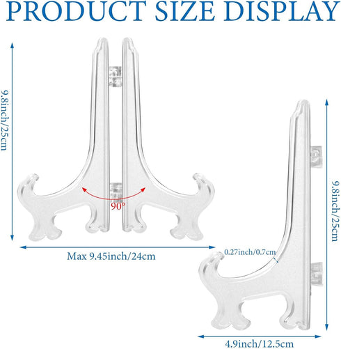 2 Pack Acrylic Easel Stand 9.8 Inch Clear Plastic Easels Plate Holders Extra Large Easels Display Stand for Photos Picture at Weddings, Birthdays, Home Decoration, Tables