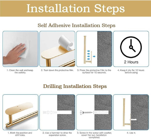 2PCS Fliverly Self Adhesive Paper Towel Holder Under Cabinet Mount, Wall Mounted Paper Towel Roll Holder for Kitchen