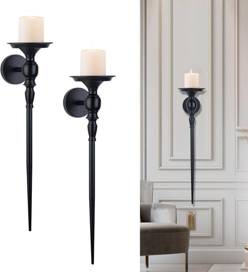 Tim&Lin Wall Sconce Candle Holder Set of 2, Large Black Scepter Design Metal