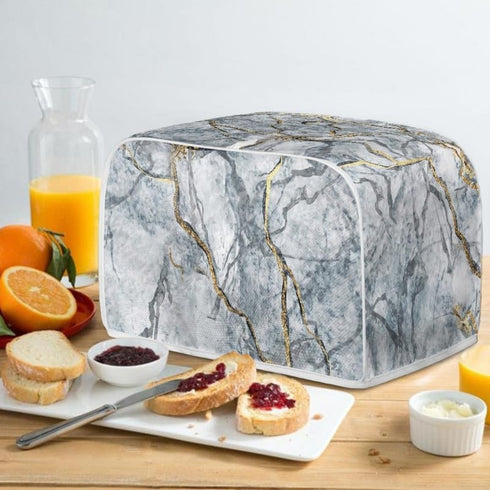 Golden Grey Marble Slice Toaster Cover, Washable Polyester Toaster Cover, Modern Arts Quilted Bread Maker Cover