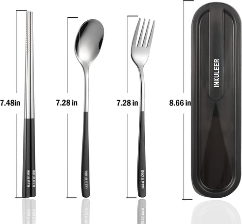 Travel Cutlery Set - 18/8 Stainless Steel Reusable Utensils Set with Case, Portable Silverware Lunch Box for Camping