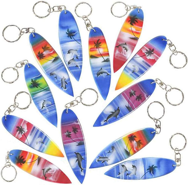 ArtCreativity Wooden Surfboard Keychains, Set of 12 Fun Key Chains for Backpack, Purse, and Luggage