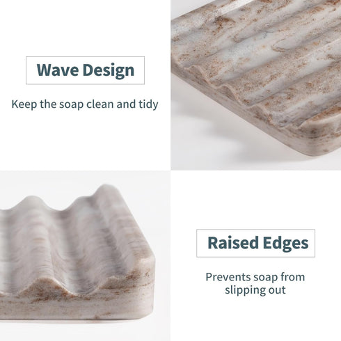 2 Countertop, Pcs Soap Dish for Bathroom, Marble Bar Soap Holder for Kitchen Soap Tray with Wavy Design, Soap Saver