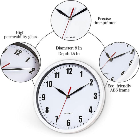 SAC SMARTEN ARTS 8" Silent Quartz Wall Clock, Non-Ticking Digital Clock