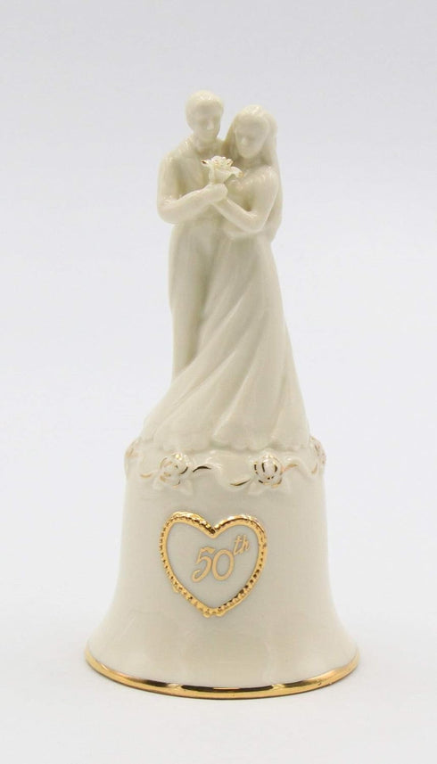 Fine Porcelain 50th Anniversary Decorative Bell Figurine Wedding Couple, 5-5/8" H