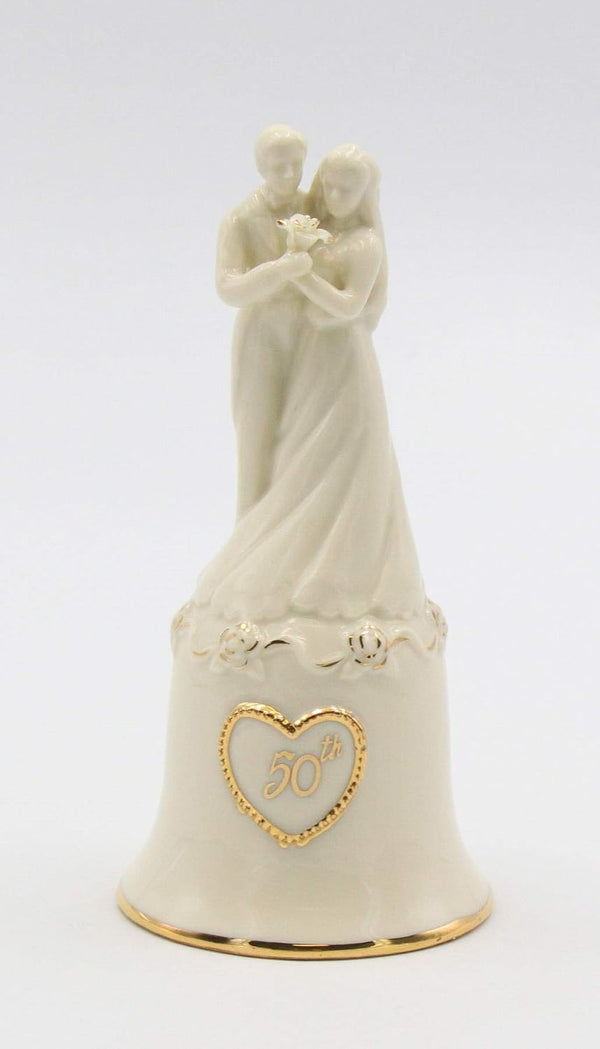 Fine Porcelain 50th Anniversary Decorative Bell Figurine Wedding Couple, 5-5/8" H