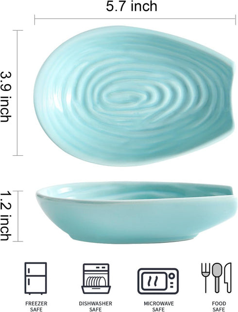 Ceramic Spoon Rest for Kitchen Counter, Modern Cooking Utensil Holder for Stove Top, Teal Porcelain Decor