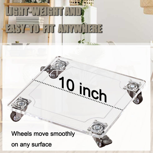 EMCOMS 1PC 10x10 inch 2 150 Lbs Transparent Clear Color Plant Caddy Acrylic Heavy Duty Square Plant Stand with Roller