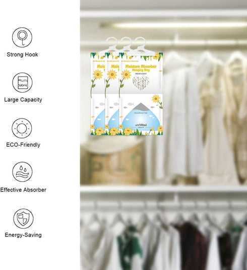 CANAGER Hanging Moisture Absorber, 8 Packs Fresh Scent Dehumidifier Bag, Moistureproof Hanging Closet Bags, 12.5 oz