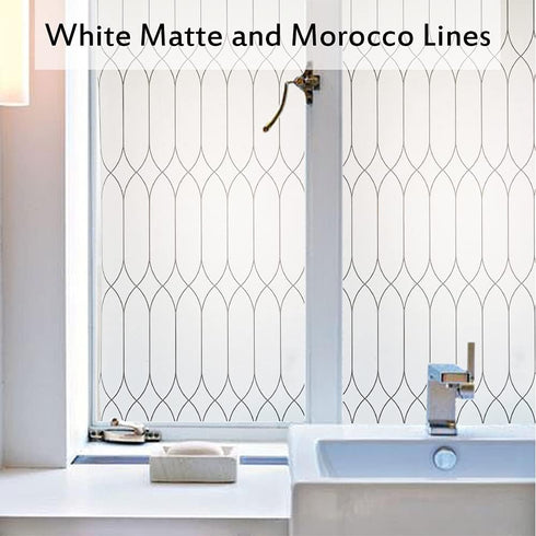 Privacy Window Film Decoration, White Frosted w/Black Morocco Lines, 17.7"x78.7", Heat Control Window Tint, Removable