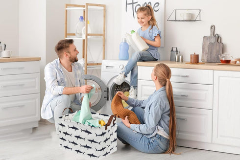 Rectangular Shark Basket for Kids, Collapsible Toy Organizer Bin with Handles for Clothes Storage